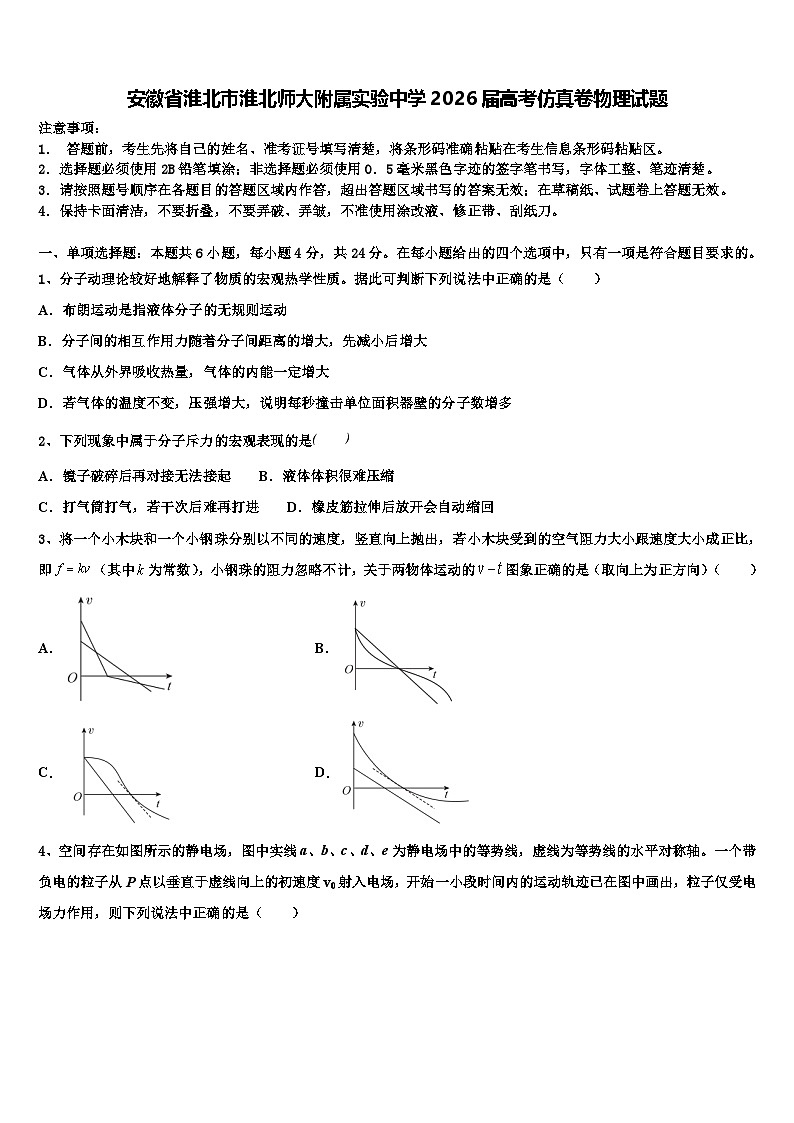 安徽省淮北市淮北师大附属实验中学2026届高考仿真卷物理试题含解析第1页