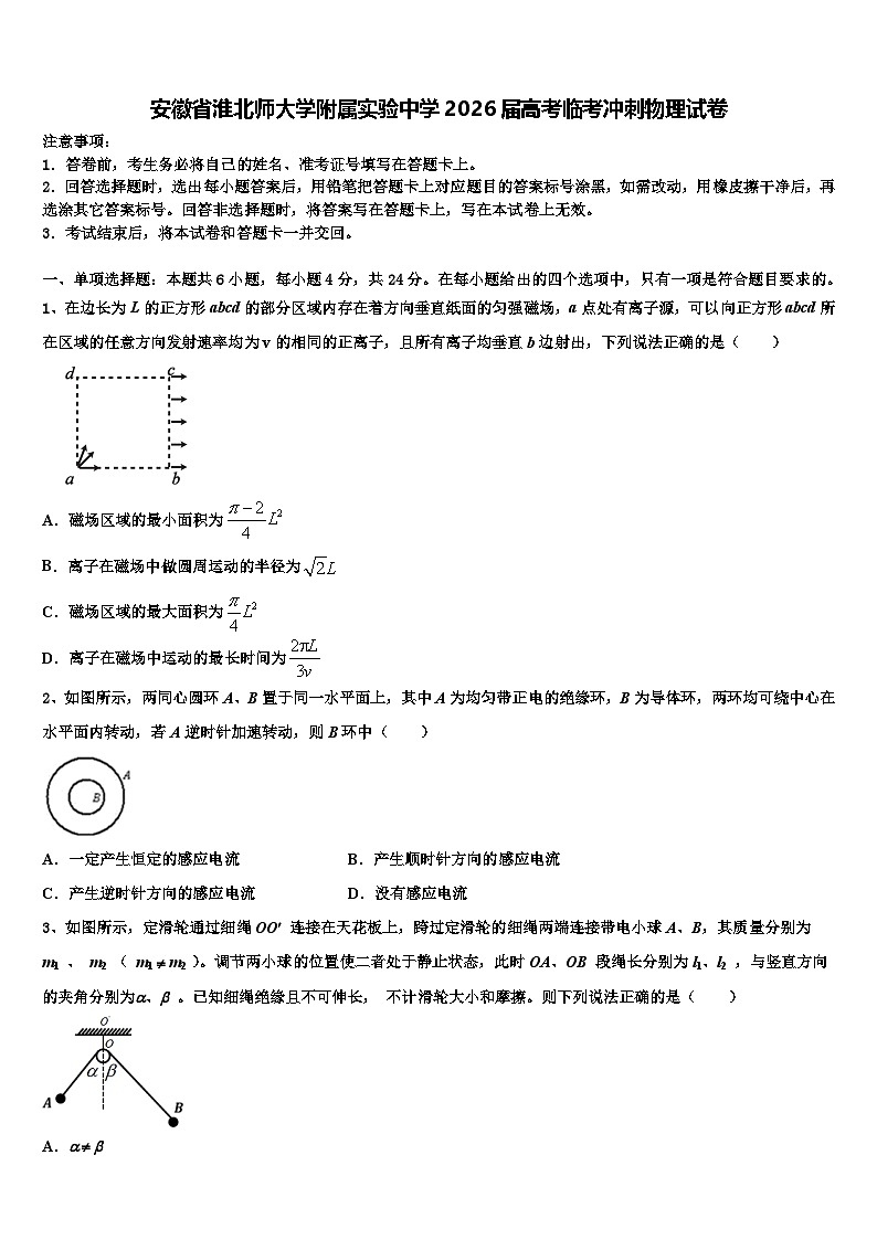 安徽省淮北师大学附属实验中学2026届高考临考冲刺物理试卷含解析第1页