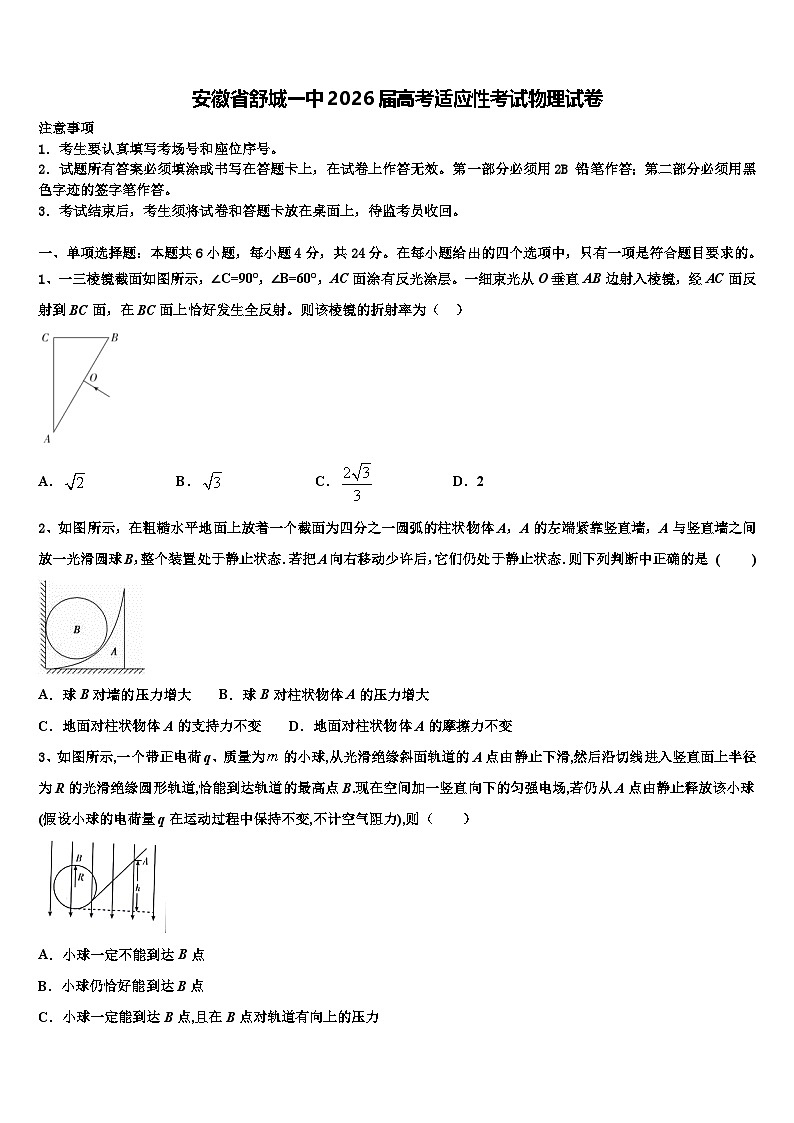 安徽省舒城一中2026届高考适应性考试物理试卷含解析第1页