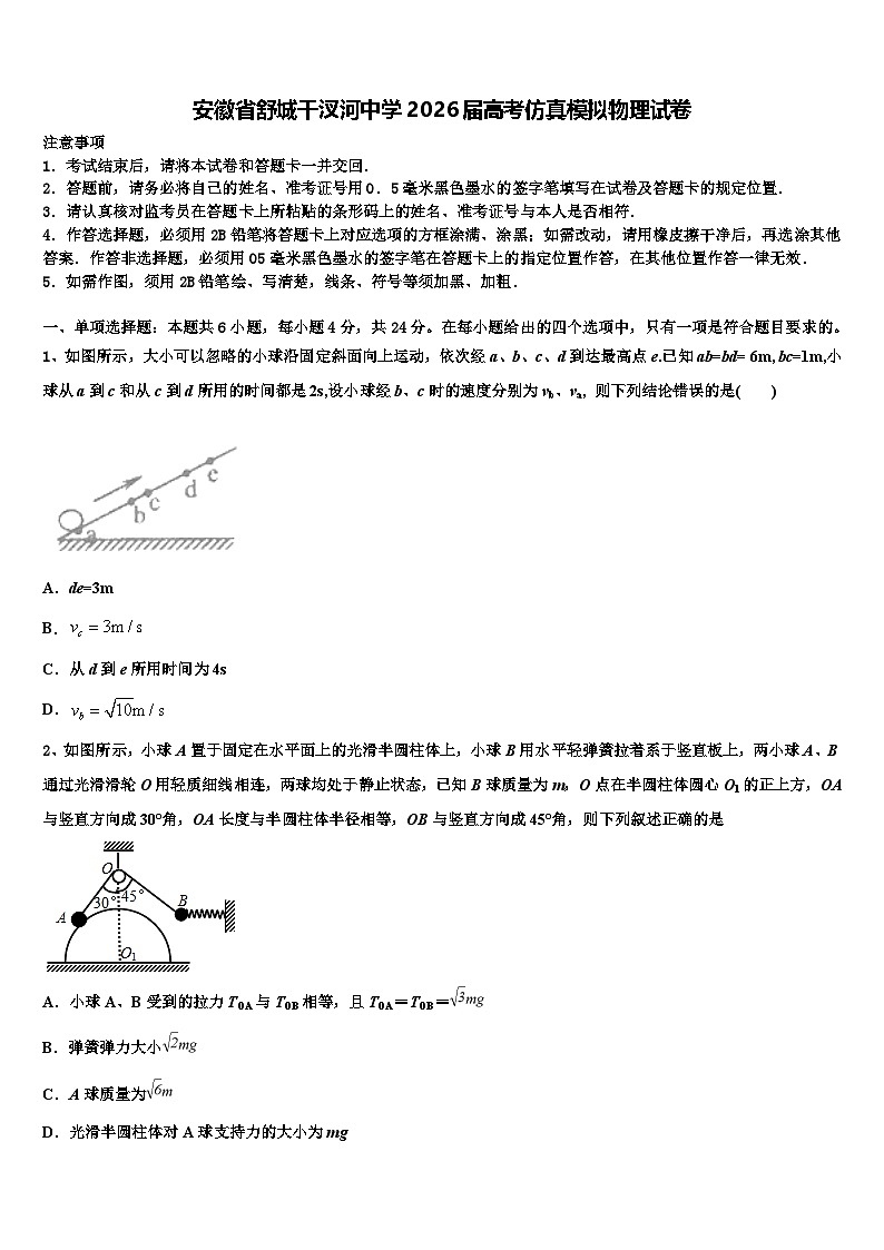 安徽省舒城干汊河中学2026届高考仿真模拟物理试卷含解析第1页