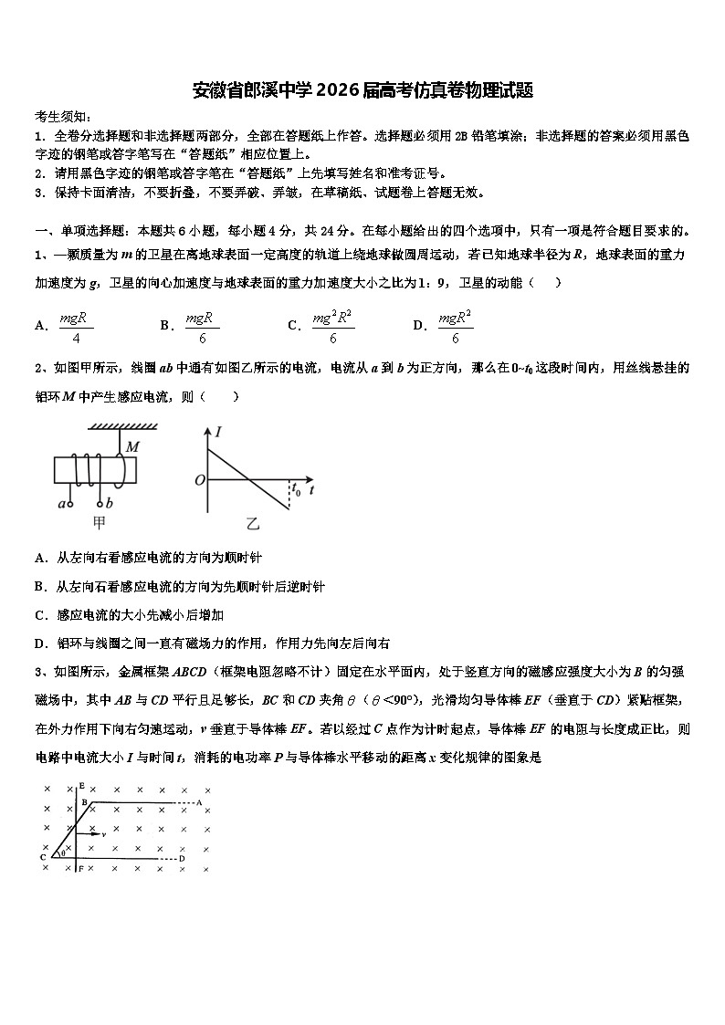 安徽省郎溪中学2026届高考仿真卷物理试题含解析第1页