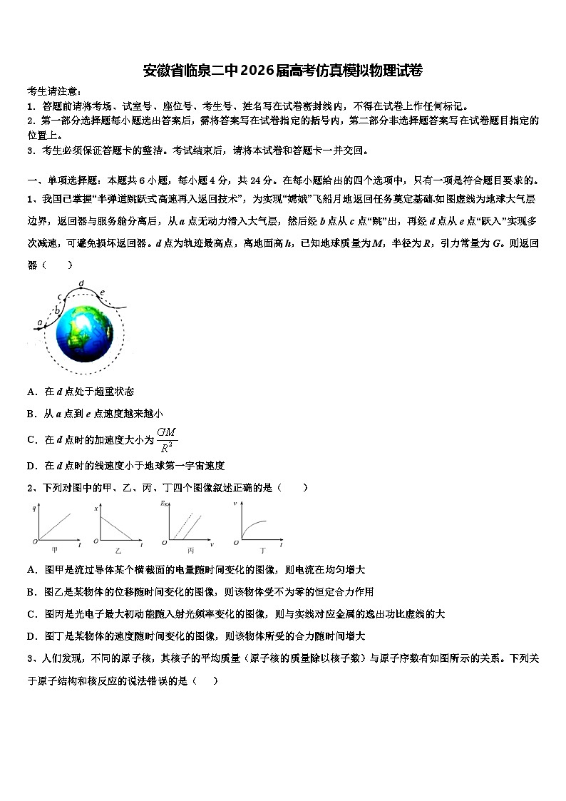 安徽省临泉二中2026届高考仿真模拟物理试卷含解析第1页