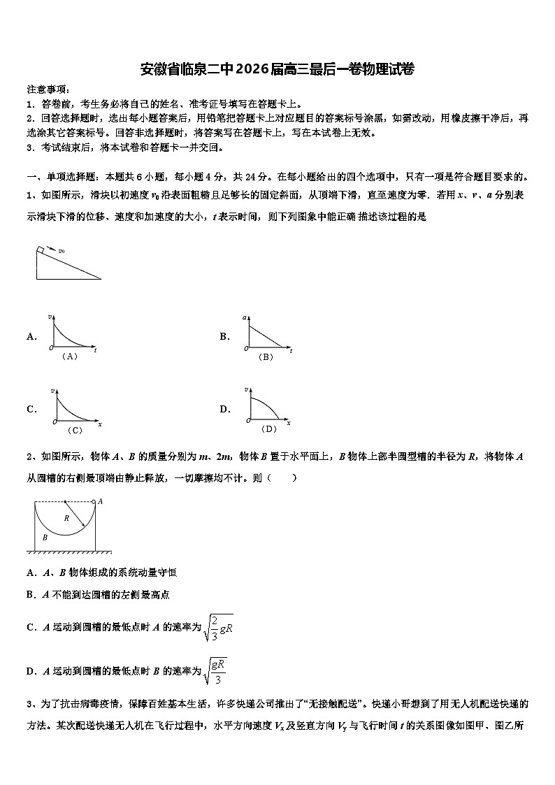 安徽省临泉二中2026届高三最后一卷物理试卷含解析第1页