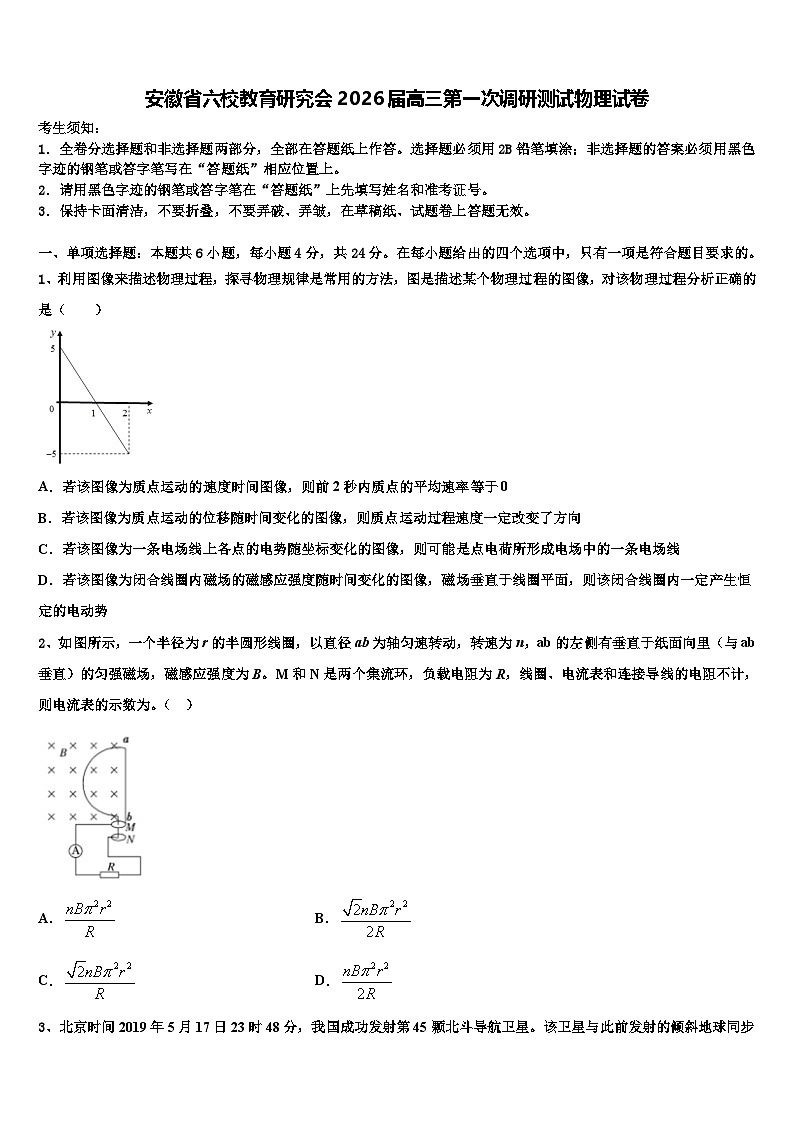 安徽省六校教育研究会2026届高三第一次调研测试物理试卷含解析第1页