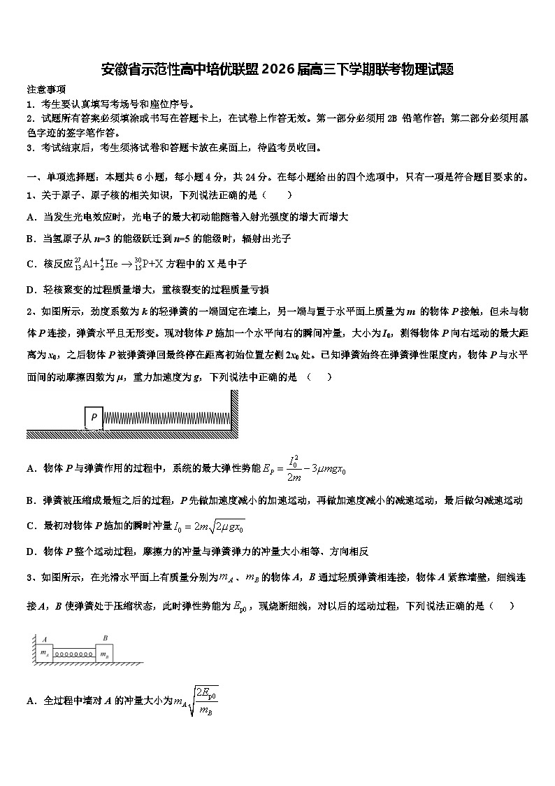 安徽省示范性高中培优联盟2026届高三下学期联考物理试题含解析第1页