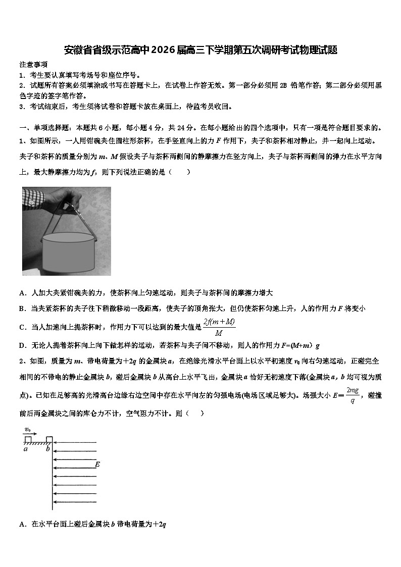 安徽省省级示范高中2026届高三下学期第五次调研考试物理试题含解析第1页