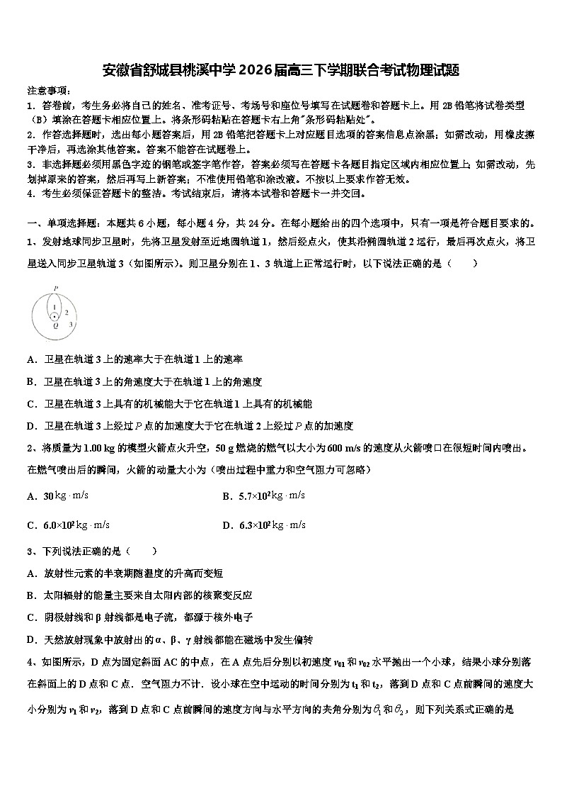 安徽省舒城县桃溪中学2026届高三下学期联合考试物理试题含解析第1页