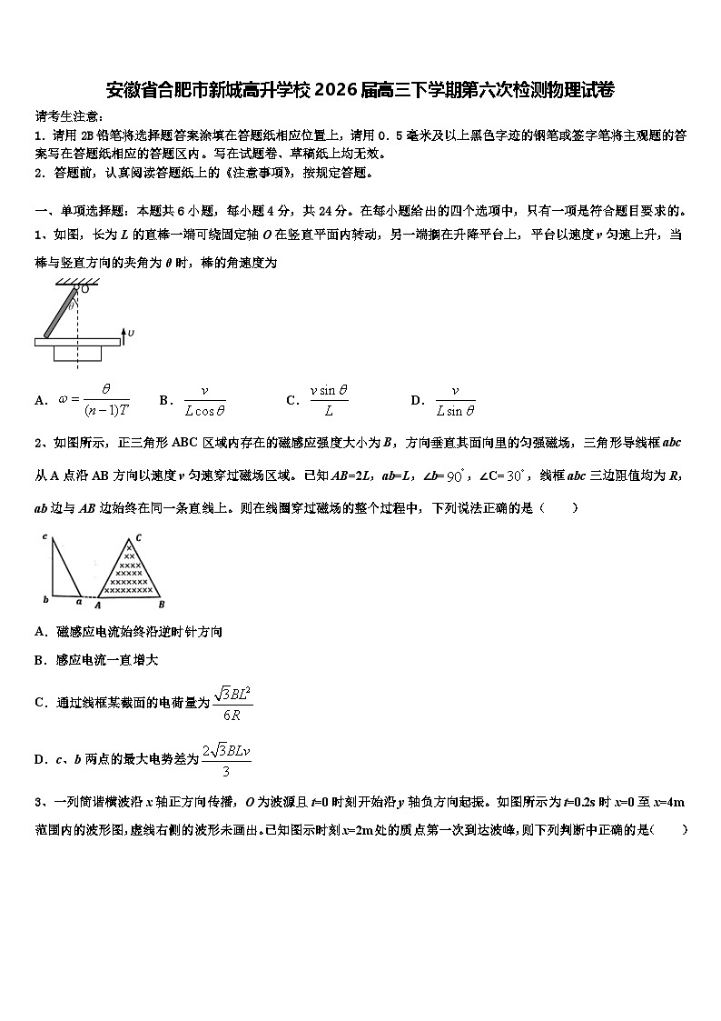 安徽省合肥市新城高升学校2026届高三下学期第六次检测物理试卷含解析第1页