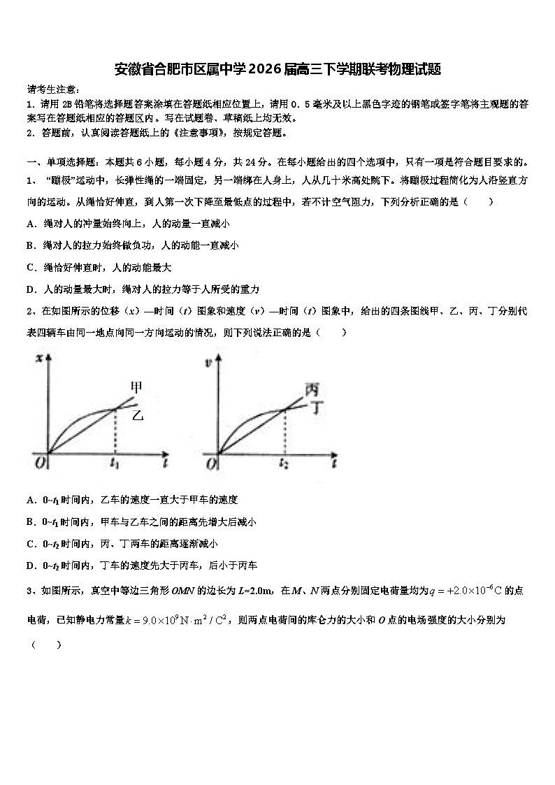 安徽省合肥市区属中学2026届高三下学期联考物理试题含解析第1页