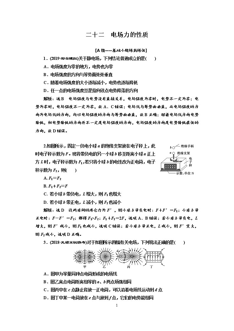 2020新课标版物理高考一轮复习质量检测 二十二、电场力的性质01