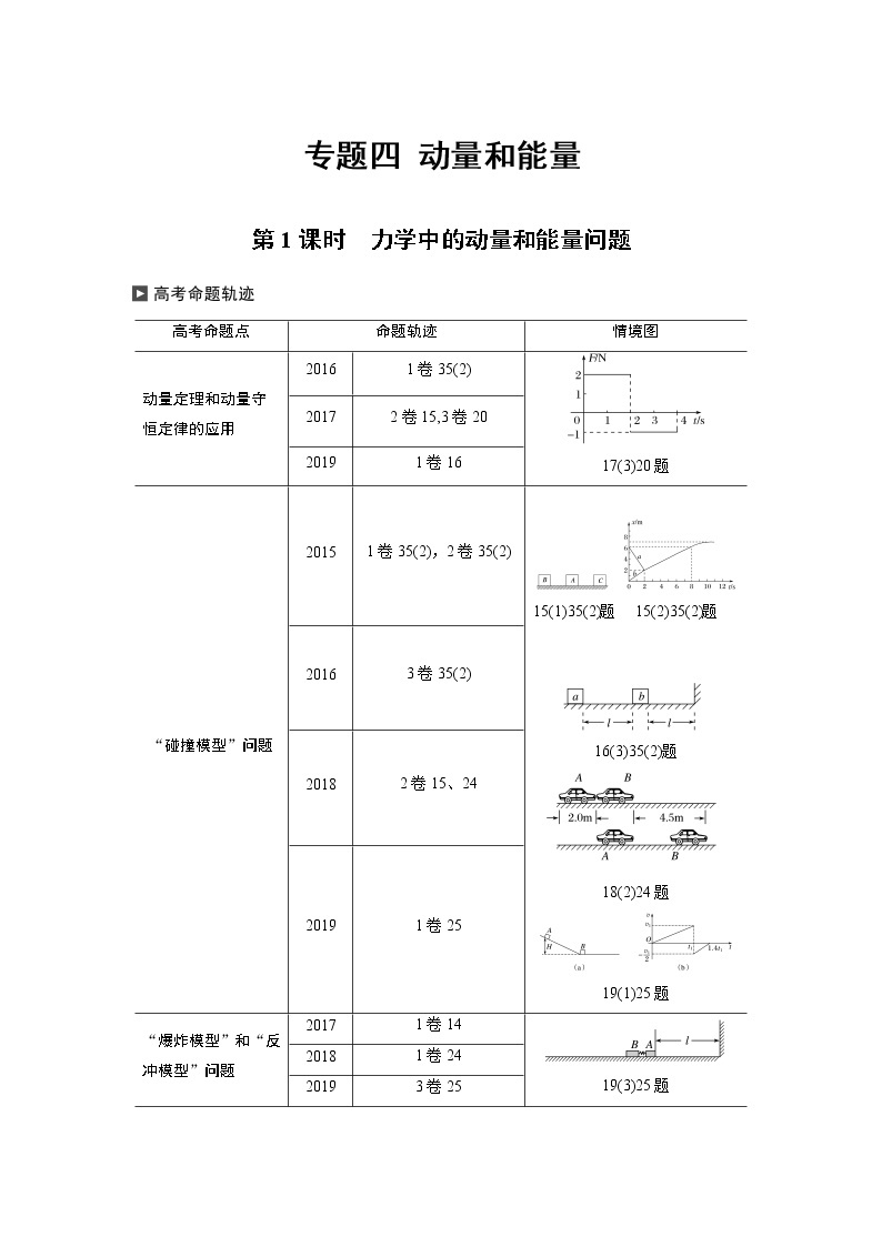 高考物理二轮专题复习讲义：专题四（第1课时）力学中的动量和能量问题01