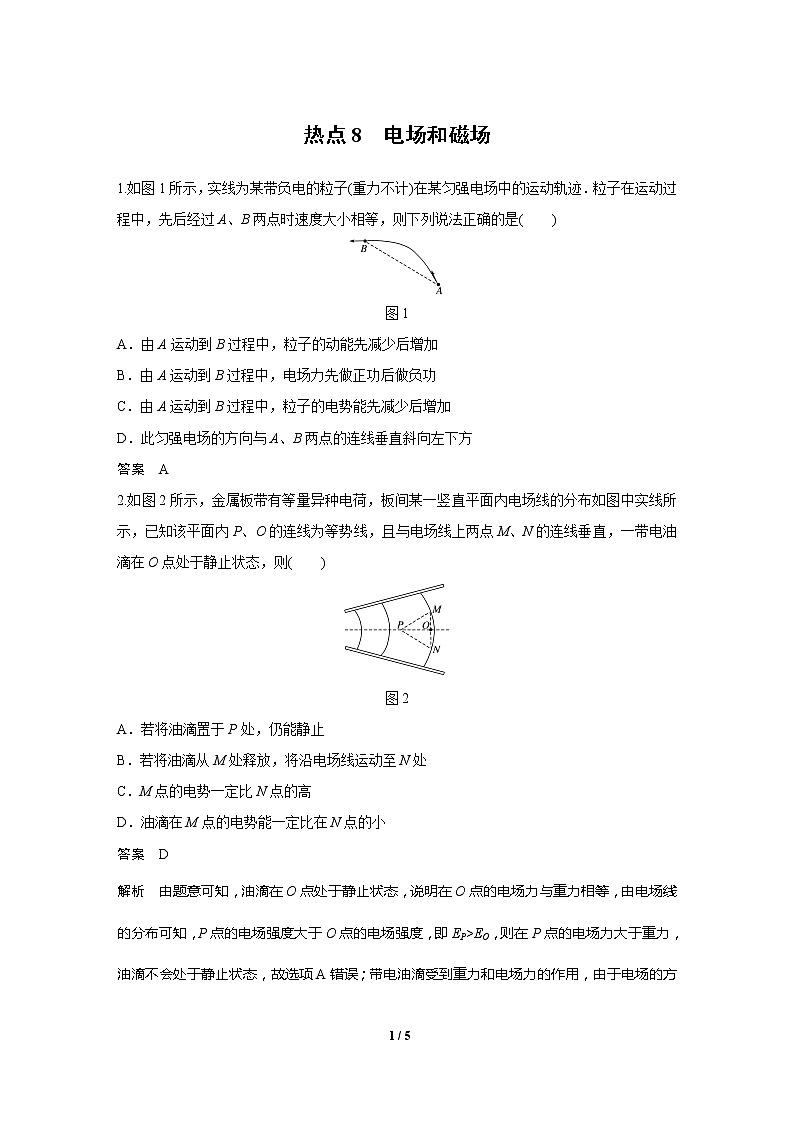2020高三物理三轮冲刺练习：热点8 电场和磁场01