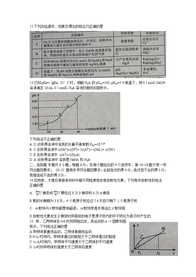 唐山市2019- -2020 学年度高三年级第一次 模拟考试理科综试题Word版含答案03
