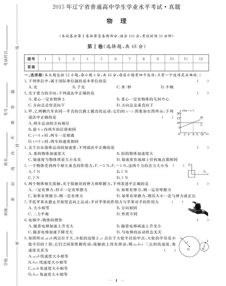 辽宁省会考物理2015、2016和2017三年真题（pdf版）01