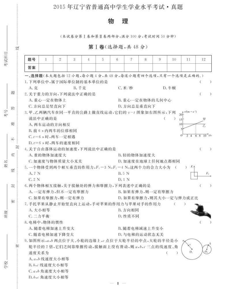 辽宁省会考物理2015、2016和2017三年真题（pdf版）01