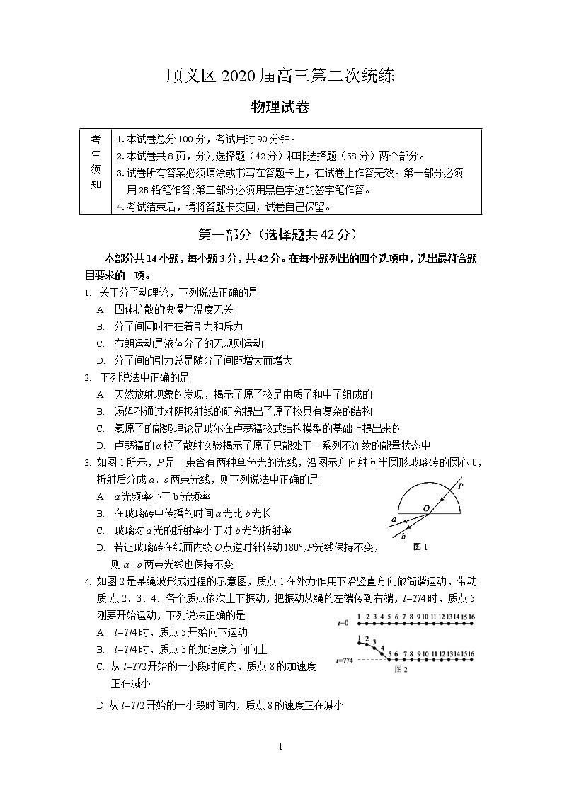 【2020高考物理模拟】北京顺义区2020届高三二模物理试题及答案（word 含答案）01