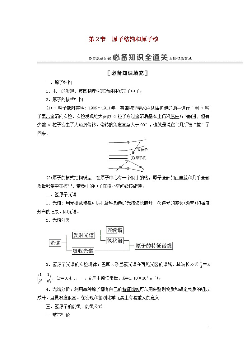 2021届高考物理一轮复习第14章近代物理初步第2节原子结构和原子核教案（含解析）01