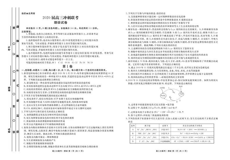 黑龙江省伊春市第一中学2020届高三下学期5月冲刺联考 理综（PDF版） 试卷01