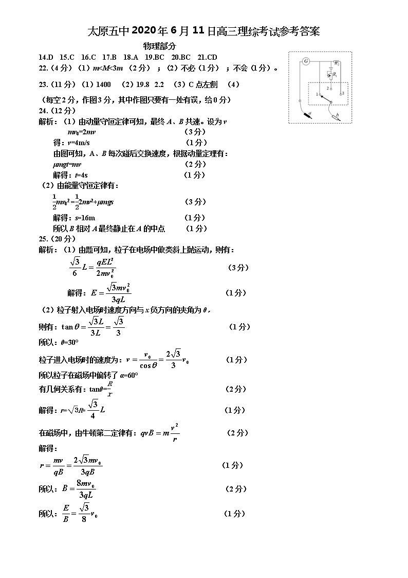 山西省太原市第五中学2020届高三6月一模考试  理科综合（PDF版）01