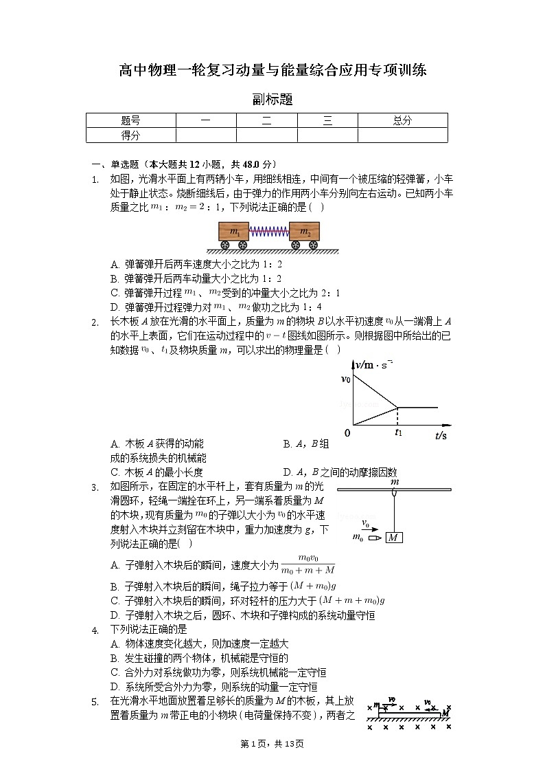 高中物理一轮复习动量与能量综合应用专项训练-普通用卷 (1)01