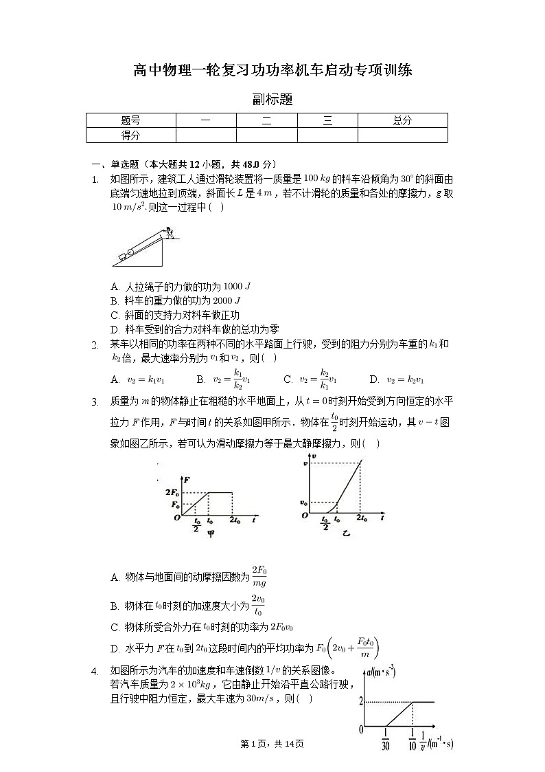 高中物理一轮复习功功率机车启动专项训练-普通用卷01