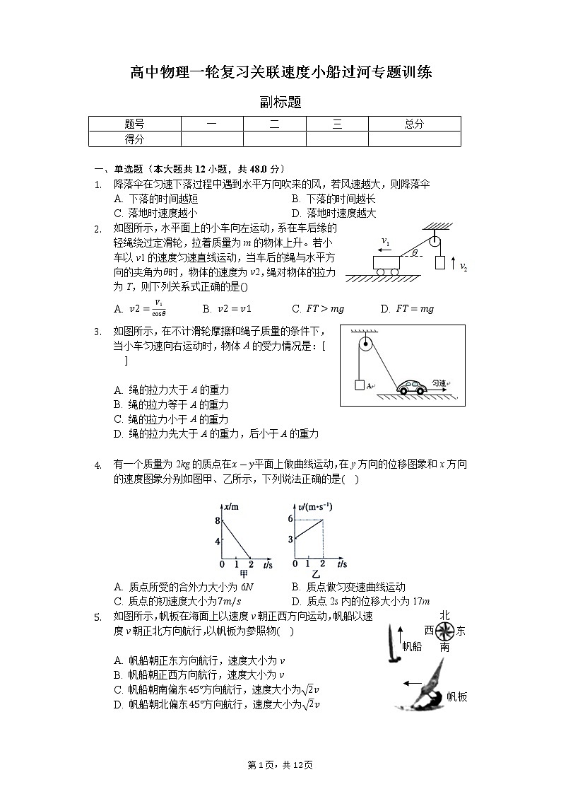 高中物理一轮复习关联速度小船过河专题训练-普通用卷01