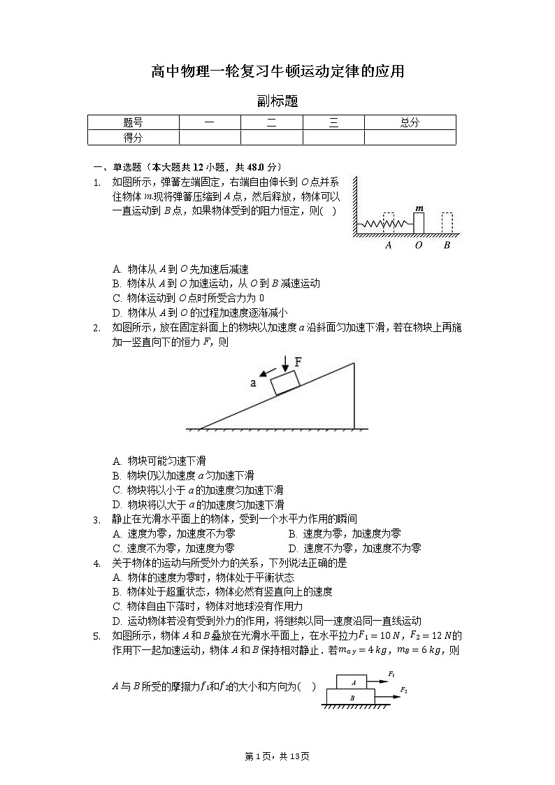 高中物理一轮复习牛顿运动定律的应用-普通用卷第1页