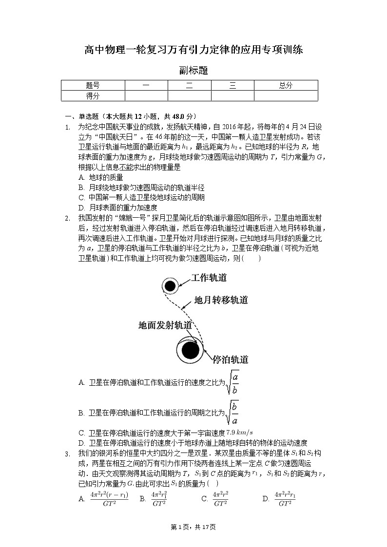 高中物理一轮复习万有引力定律的应用专项训练-普通用卷第1页