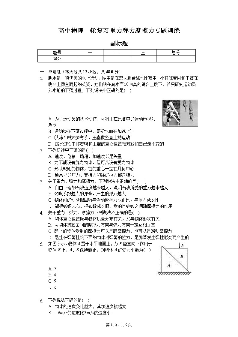 高中物理一轮复习重力弹力摩擦力专题训练-普通用卷01