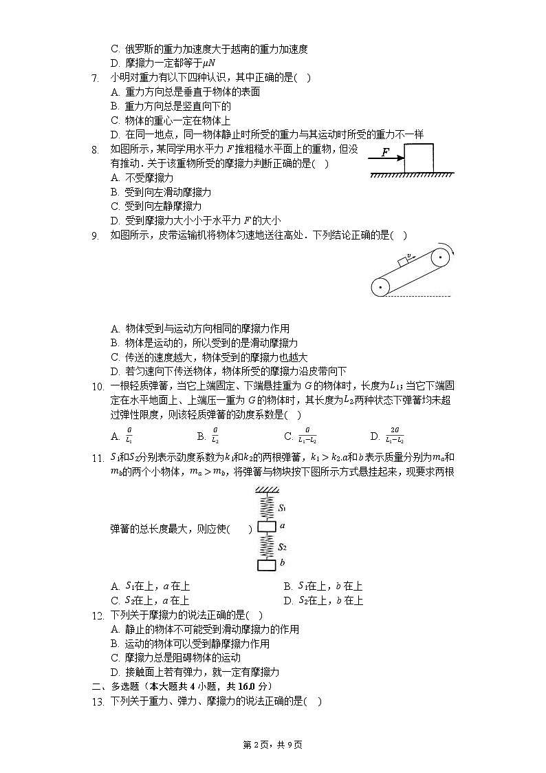 高中物理一轮复习重力弹力摩擦力专题训练-普通用卷02