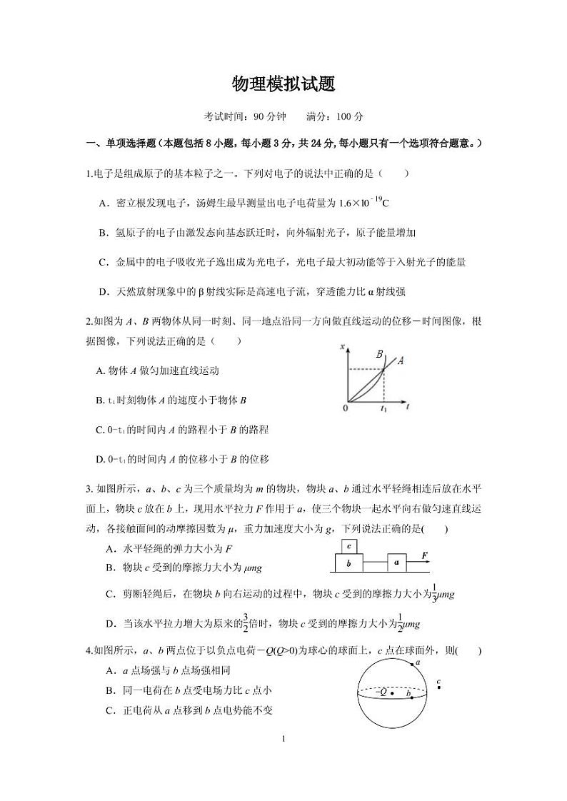海南省海口市2020届高三6月测试模拟（二模）物理试题01