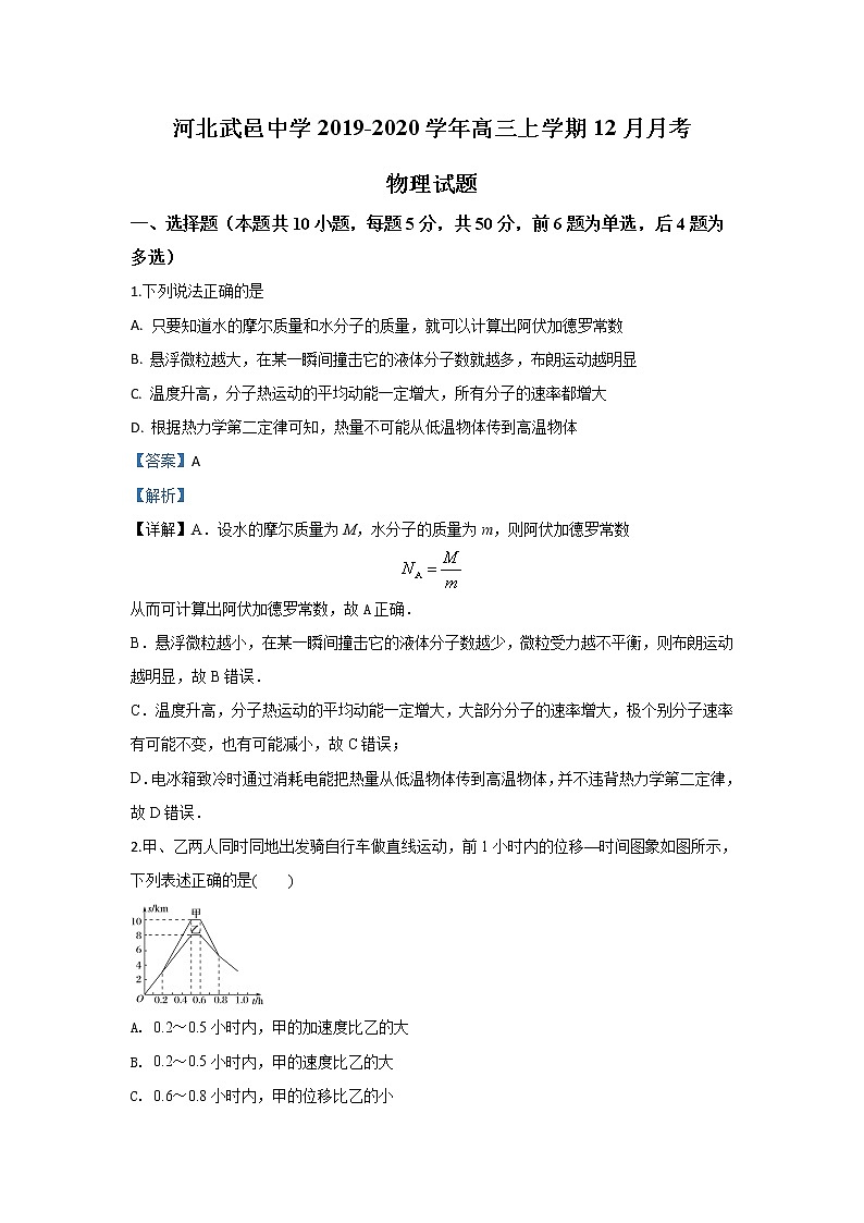 河北省武邑中学2020届高三上学期12月月考物理试题01