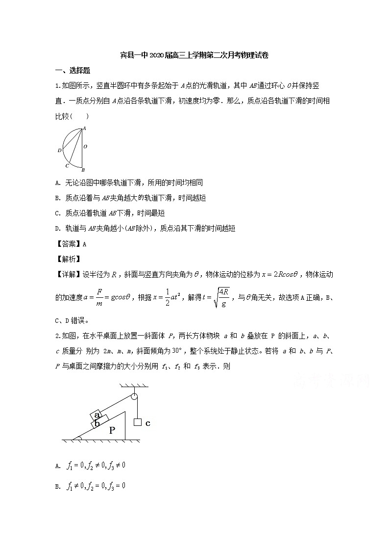 黑龙江省宾县一中2020届高三上学期月考物理试题01