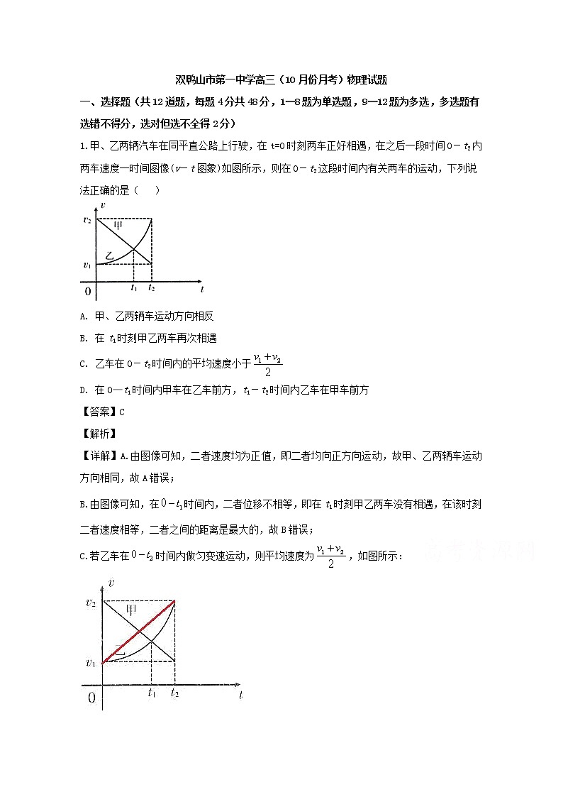黑龙江省双鸭山市第一中学2020届高三上学期第一次月考物理试题01