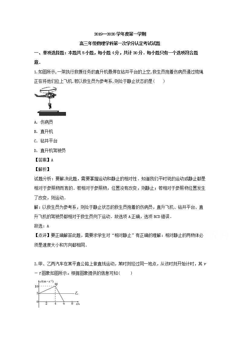 江苏省东海县第二中学2020届高三10月月考物理试题第1页