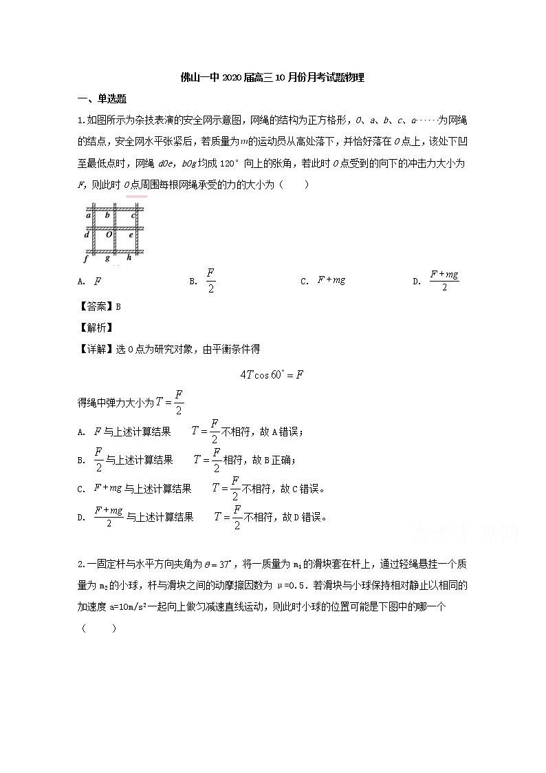广东省佛山市第一中学2020届高三上学期10月月考物理试题01