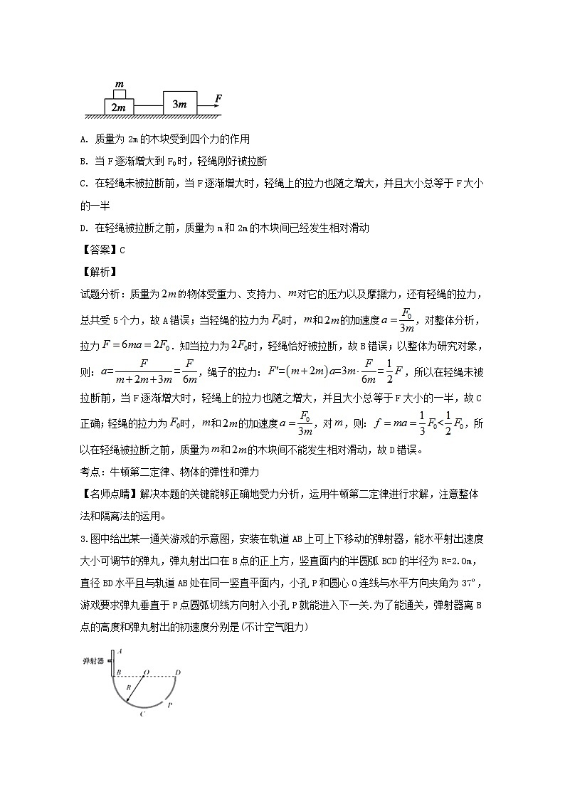 安徽省滁州市定远县育才学校2020届高三上学期月考物理试题02