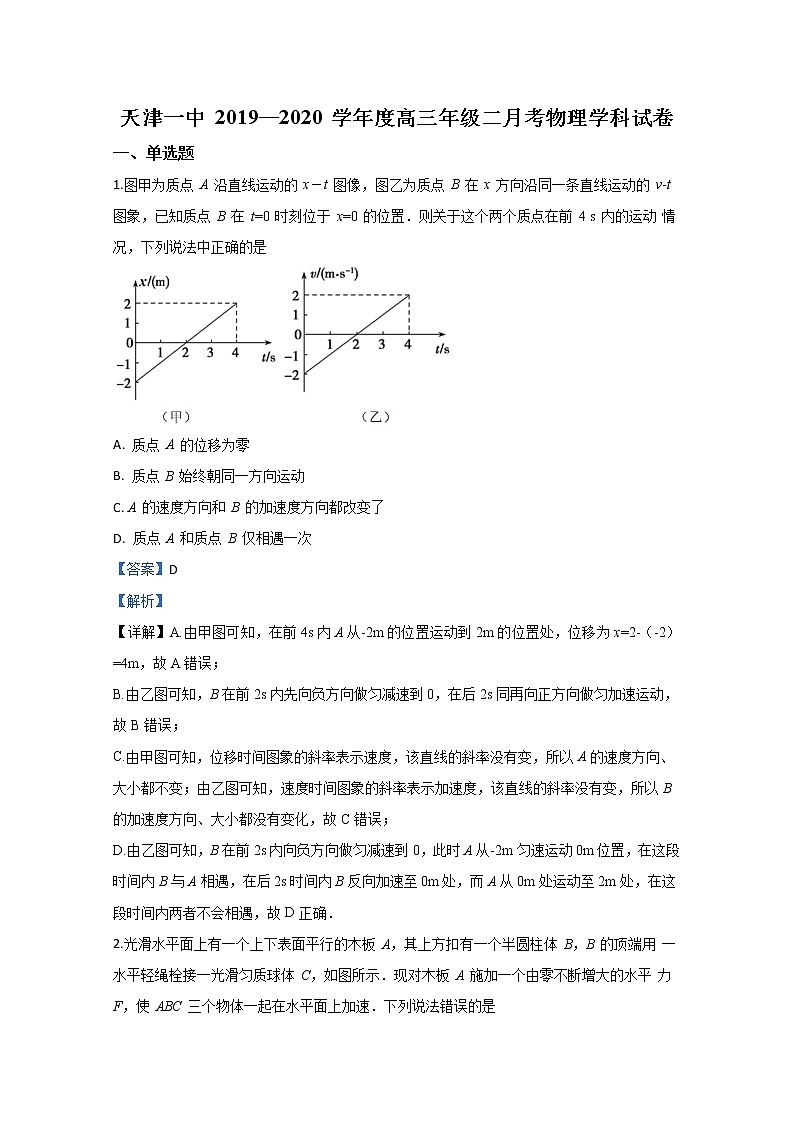 天津市第一中学2020届高三上学期月考物理试题01
