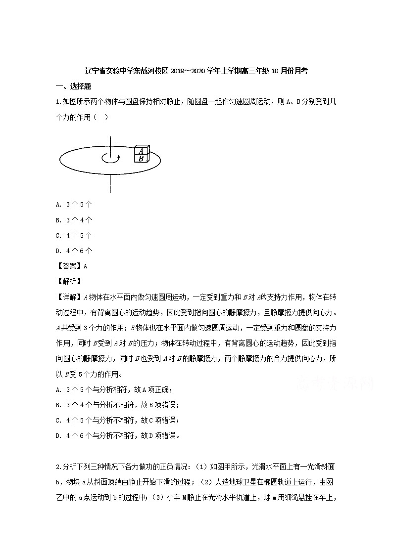 辽宁省实验中学东戴河分校2020届高三10月月考物理试题01