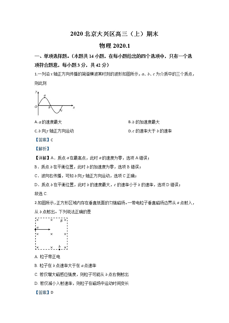 北京市大兴区2020届高三上学期期末考试物理试题01