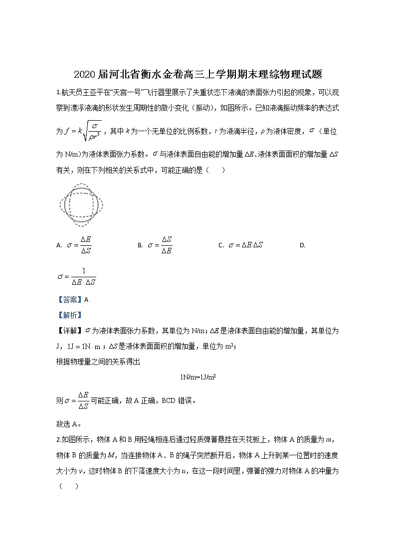 河北省衡水金卷2020届高三上学期期末考试物理试题01