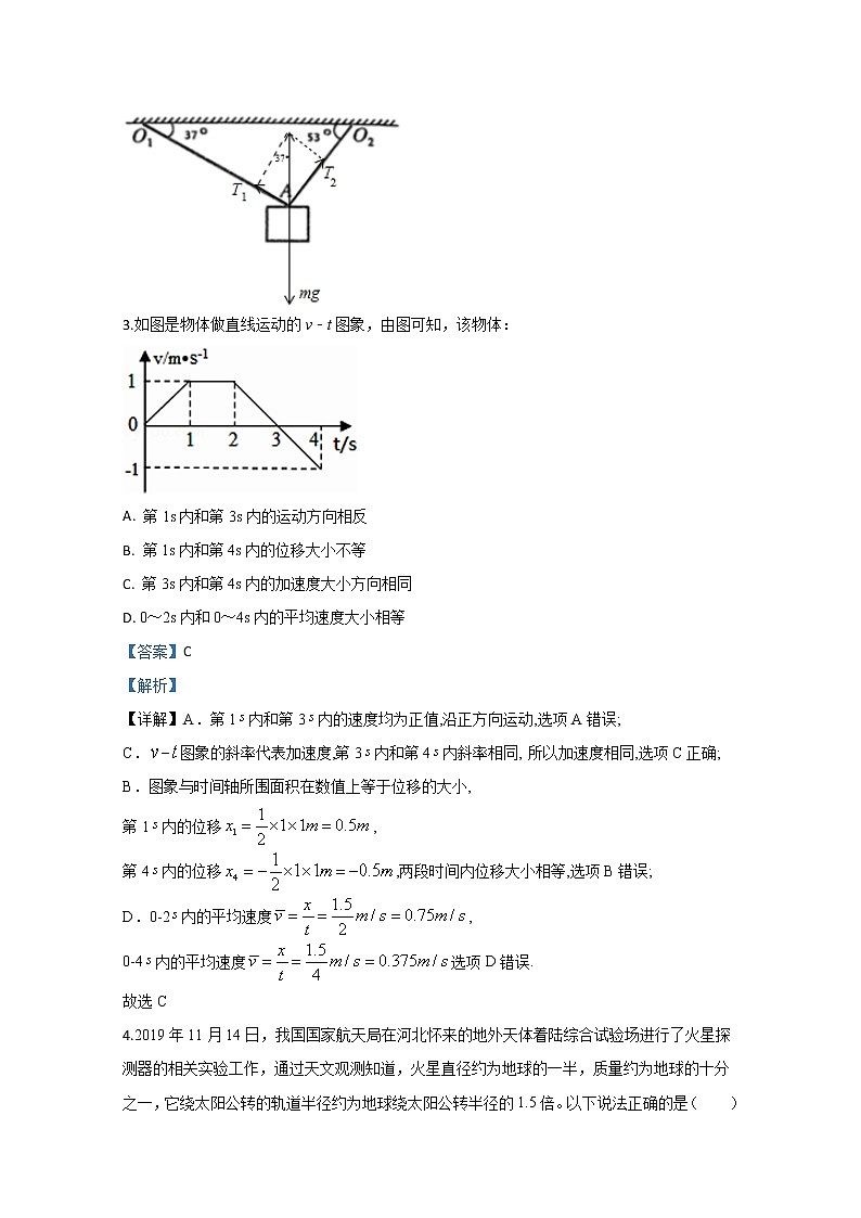 内蒙古赤峰市2020届高三上学期期末考试物理试题03