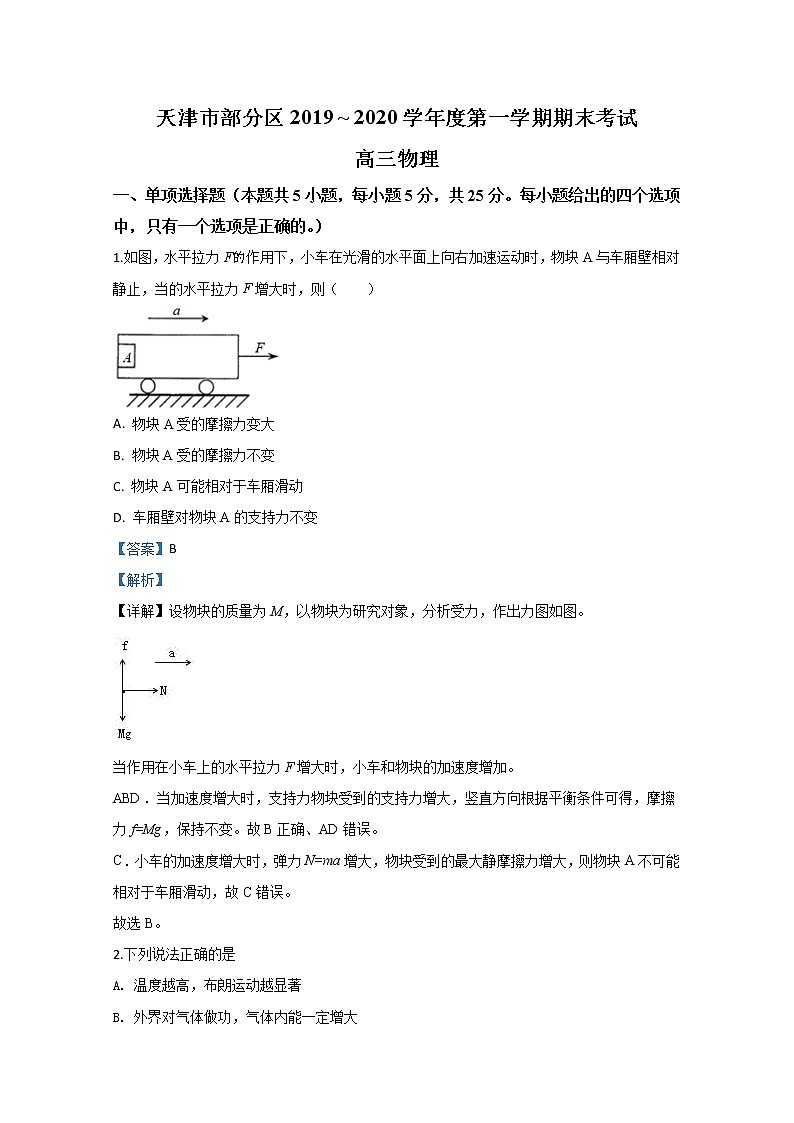天津市部分区2020届高三上学期期末考试物理试题01