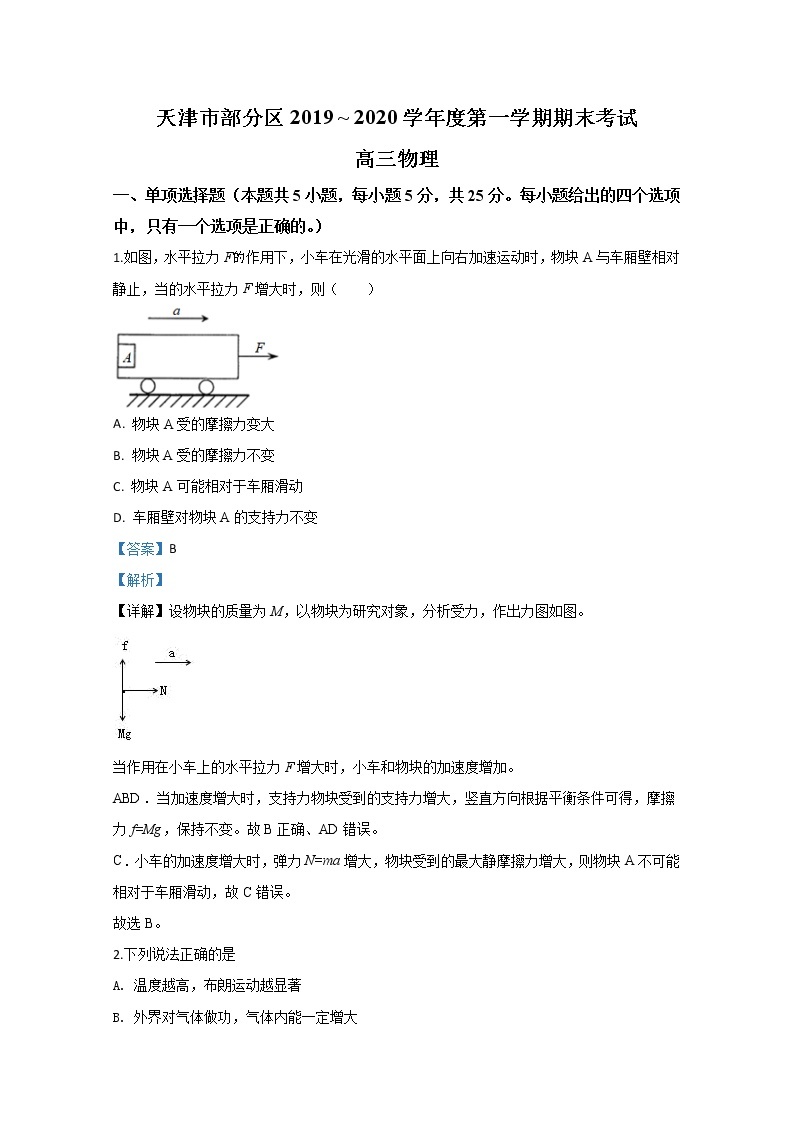 天津市部分区2020届高三上学期期末考试物理试题01