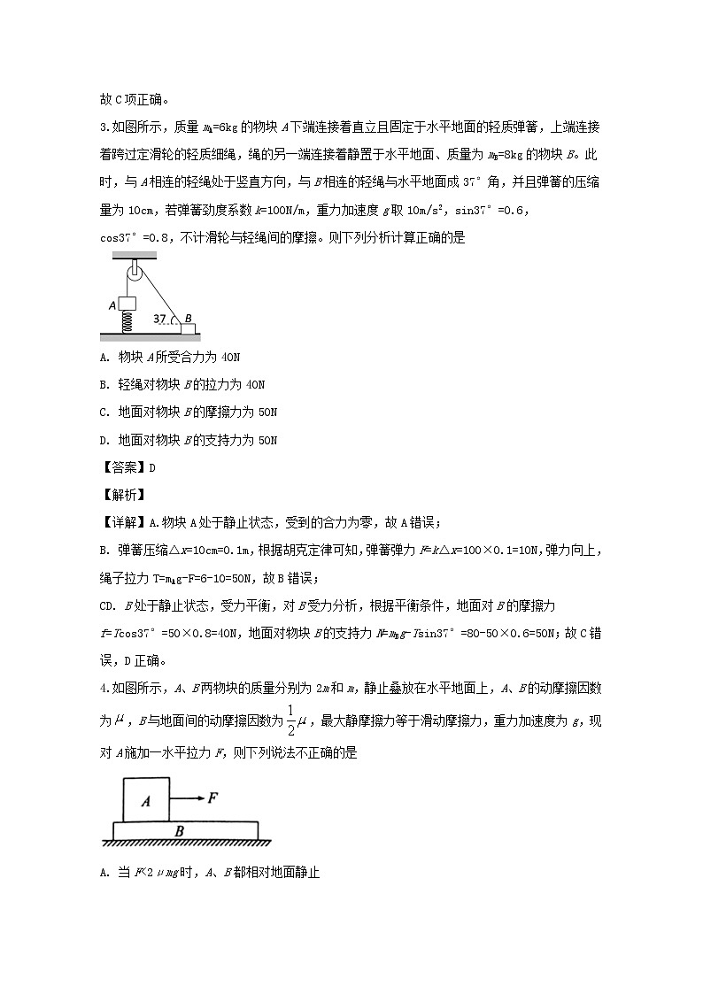 江西省南昌市普通中学四校联考2020届高三上学期期中考试物理试题03