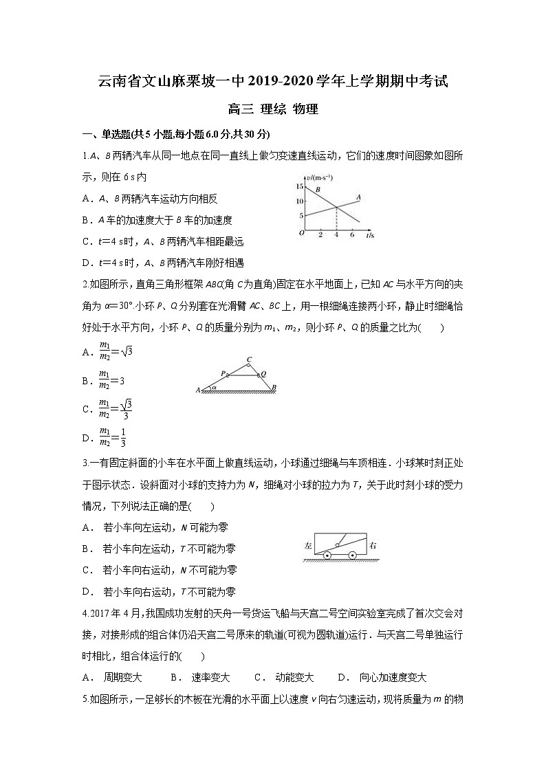 云南省文山麻栗坡一中2020届高三上学期期中考试物理试题01