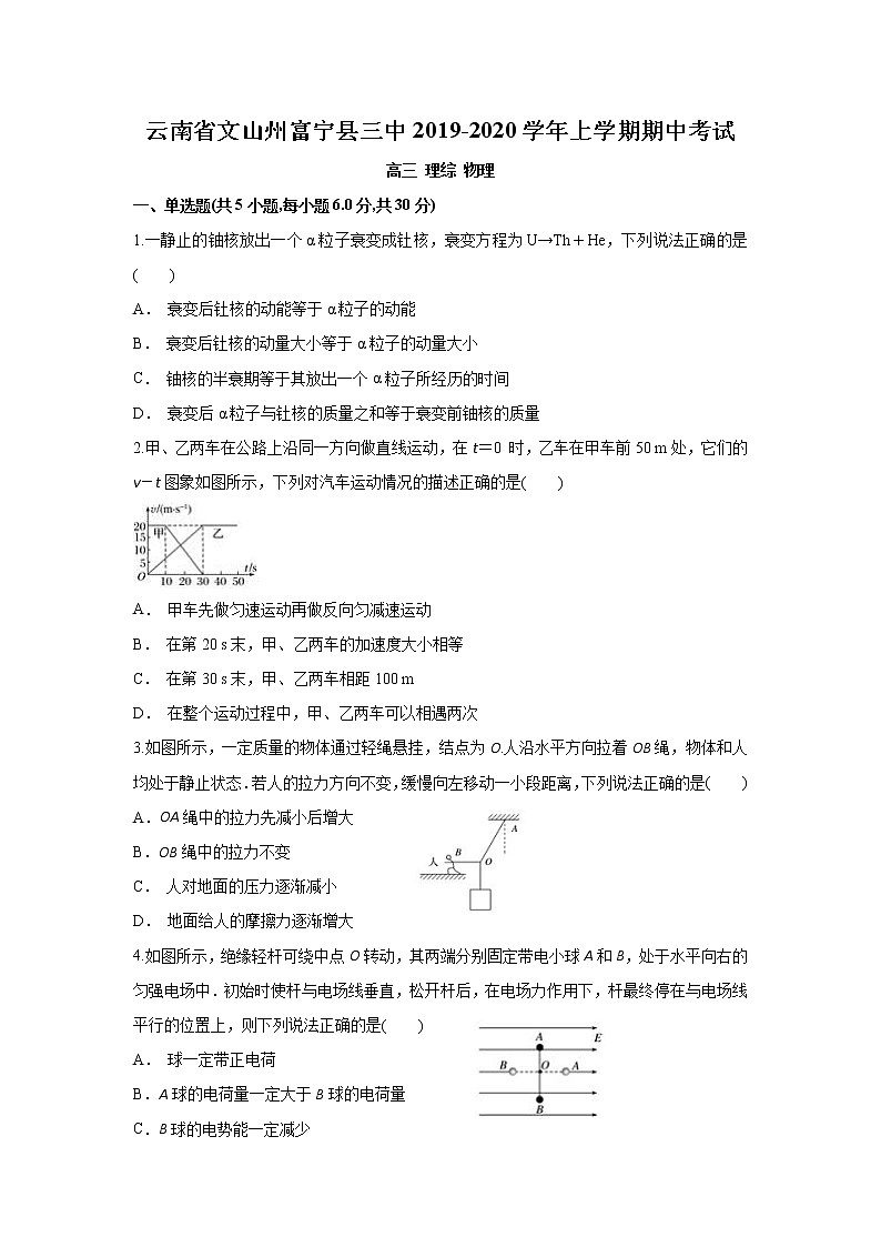 云南省文山州富宁县三中2020届高三上学期期中考试物理试题第1页