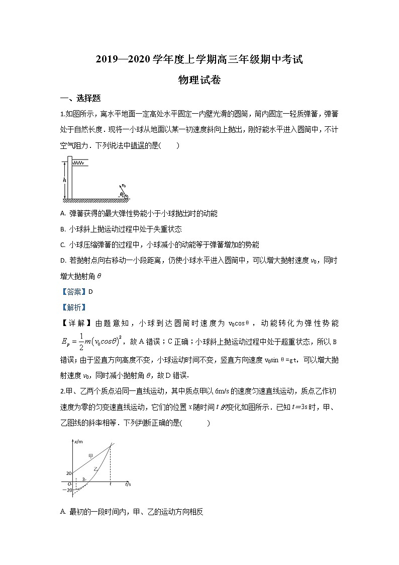 河北省衡水中学2020届高三上学期期中考试物理试题01