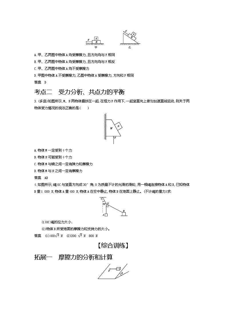 2021年高考一轮复习考点集训  物理(湖南省专用)专题二　相互作用（含答案）02