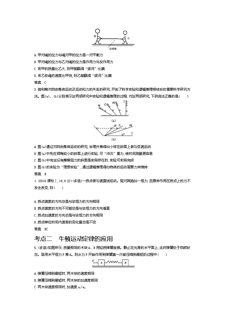 2021年高考一轮复习考点集训  物理(湖南省专用)专题三　牛顿运动定律（含答案）02